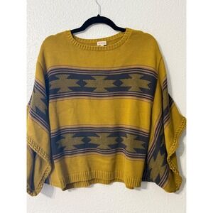 Vintage Cremieux Mustard Southwestern Cotton Knit Poncho Top XS Vintage Style